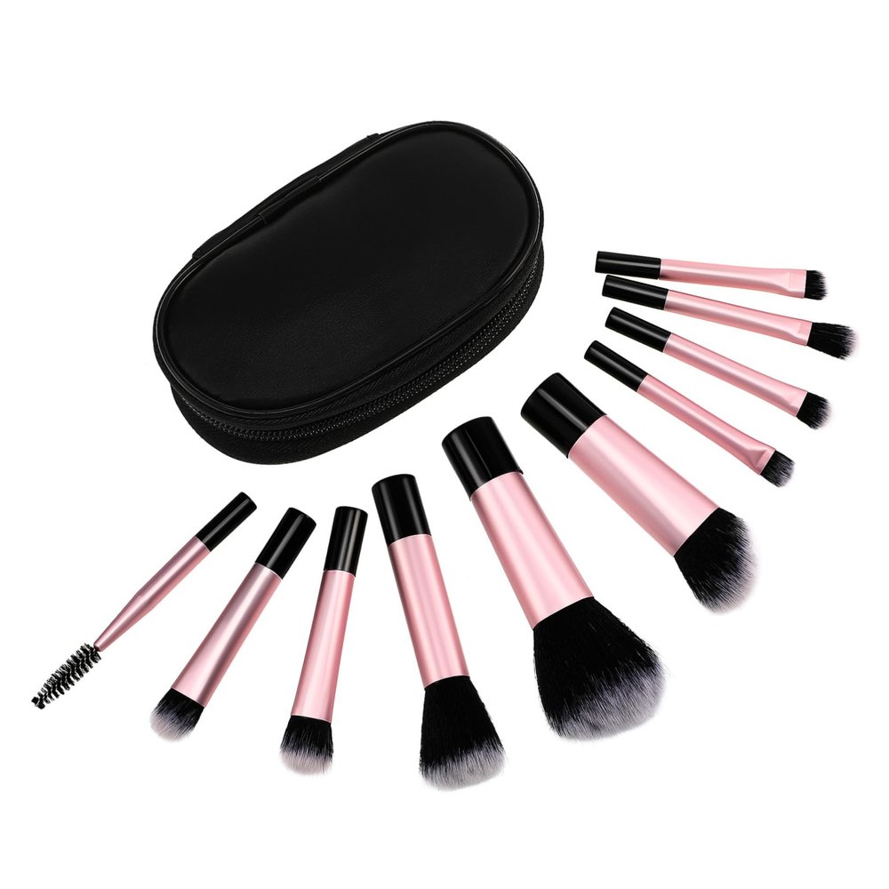 Small Black Makeup Brush Set, 10 Pieces, for Travel