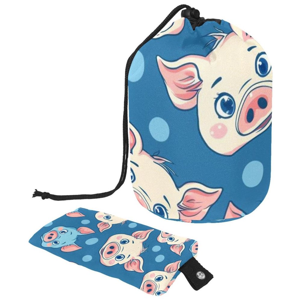 2-Piece Travel Makeup Bag Set, Waterproof, Blue Cute Pigs