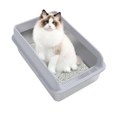 Stainless Steel Cat Litter Box, Open-Top, High-Sided, Splash-Resistant, with Scoop, Large