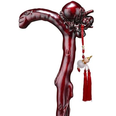 Peach-Shaped Walking Cane for Men, Hand-Carved, Non-Slip and Durable, with Pendant, Brown, for 171–180 cm Height
