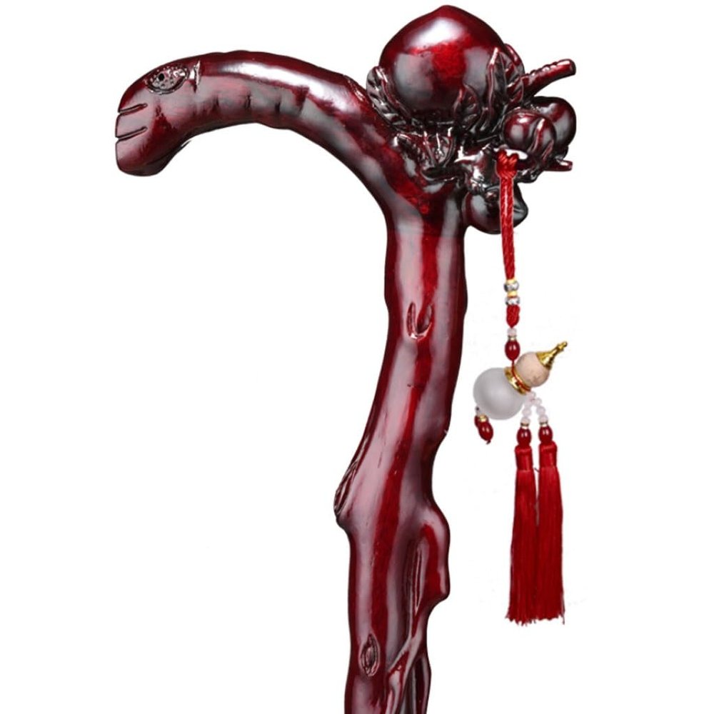 Peach-Shaped Walking Cane for Men, Hand-Carved, Non-Slip and Durable, with Pendant, Brown, for 171–180 cm Height