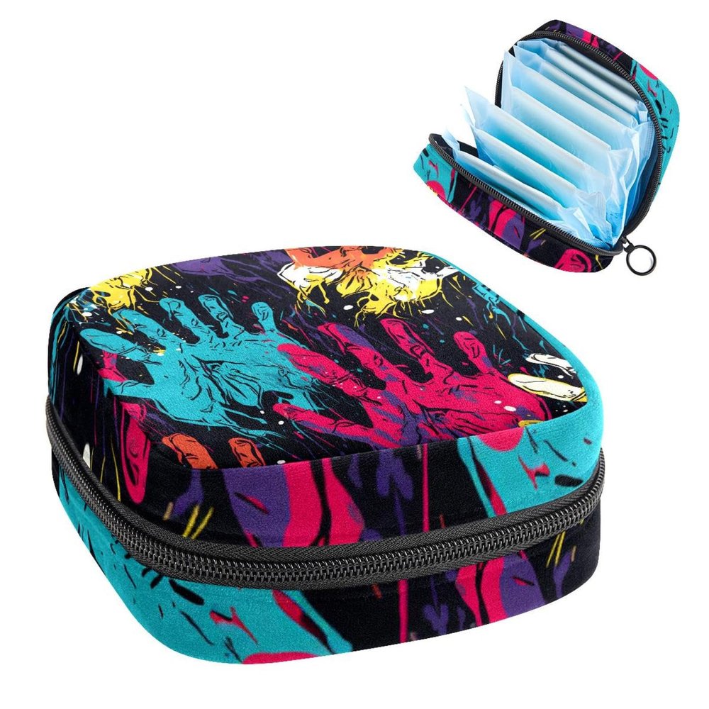 Period Kit Pouch for Girls and Women, Abstract Dog and Cat Paw Prints, 1406 Large-Capacity Zippered Menstrual Pad Pouch