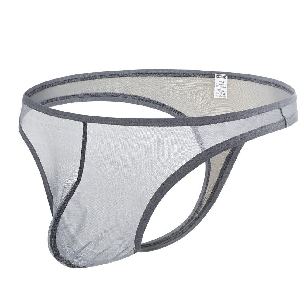 BIATWOWR Men's Transparent String Thong Underwear, Dark Gray, L