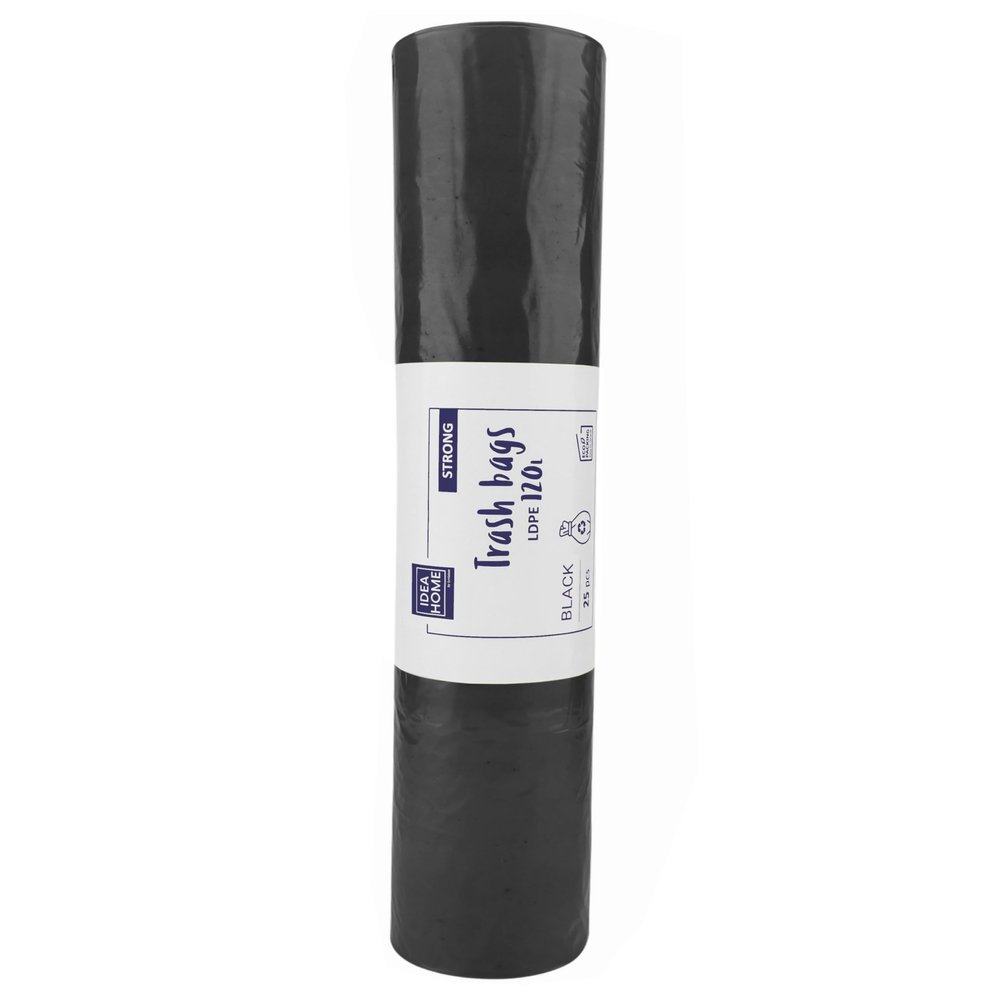 IDEA HOME 120 L Garbage Bags, 25 Count, Heavy-Duty Plastic Kitchen Trash Bags, Durable, Recycling and Paper Waste Bags, Black