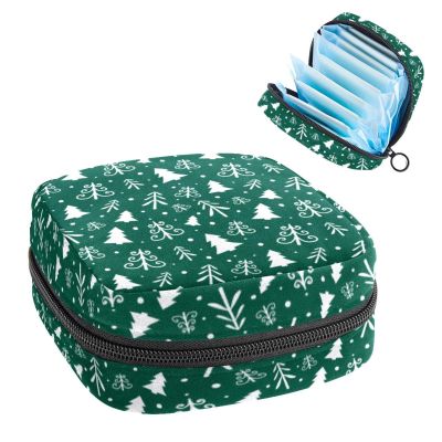 Period Kit Bag for Girls and Women, Merry Christmas Tree-801 Sanitary Pad Disposal Bag, Large Capacity, Zipper, Menstrual Pad Holder