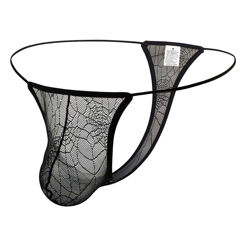 Men's Sexy Cotton Stretch Thong Brief with Transparent Mesh