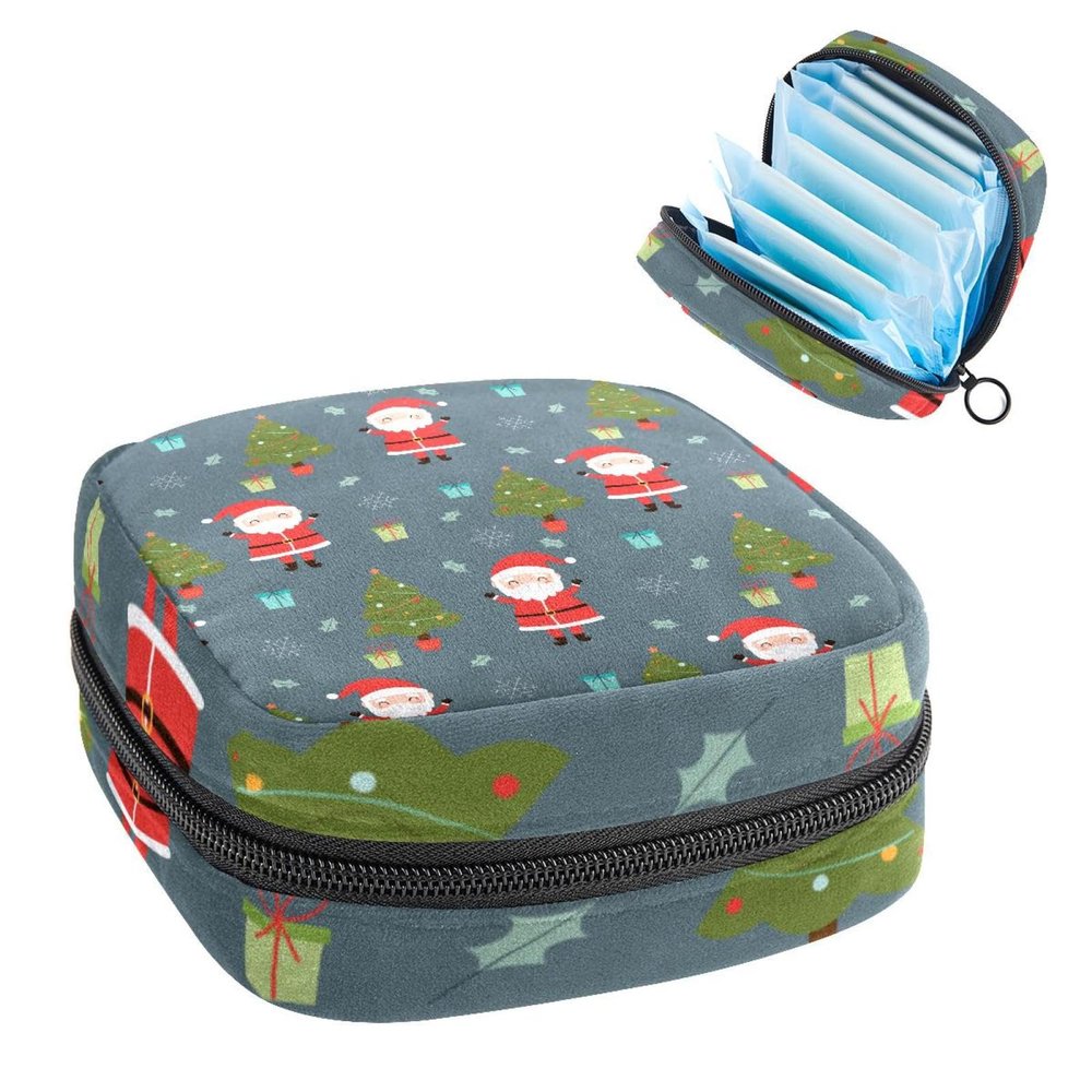 Merry Christmas Tree Santa Claus-667 First Period Kit for Girls, Menstrual Pad and Tampon Organizer