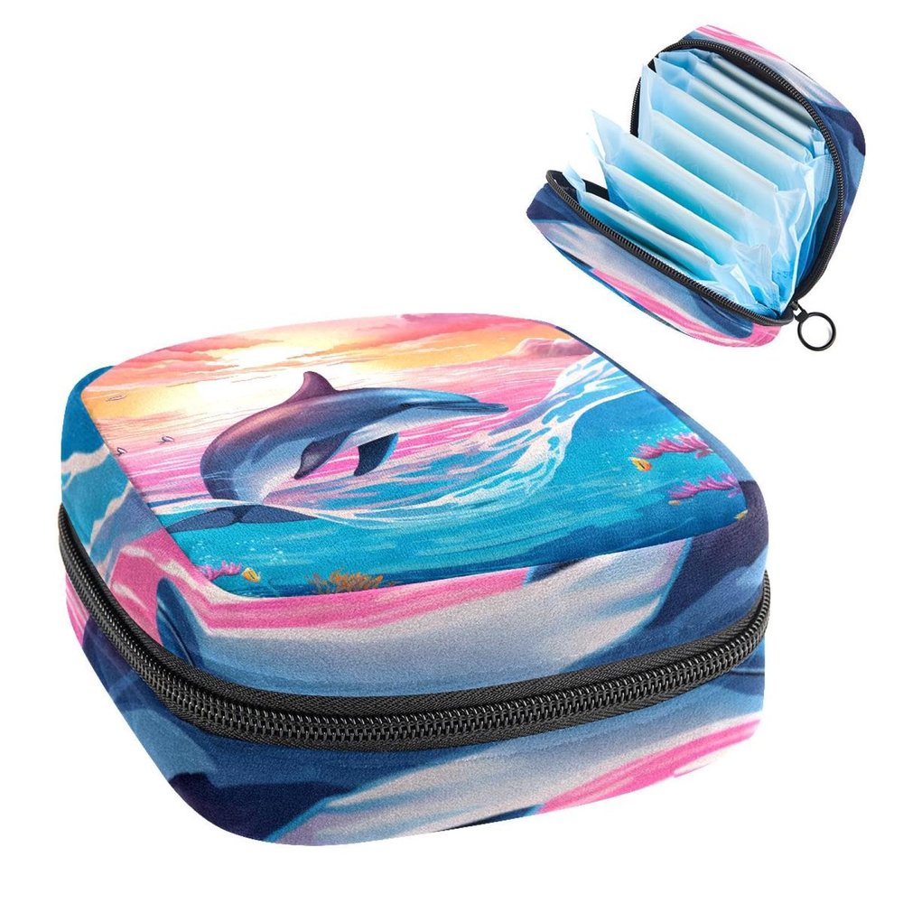 Period Kit Bag for Girls and Women, Dolphin-2088 Zippered Sanitary Pad Pouch