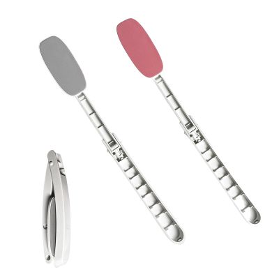 Foldable Back Lotion Applicator with Long Handle, Gray + Pink