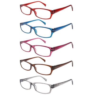 ZONLON 5-Pack Stylish Reading Glasses for Women, Blue-Light Filter, Square Spring Hinges, Durable Computer Reading Glasses (5 Mixed Colors, 0.0 Diopters)