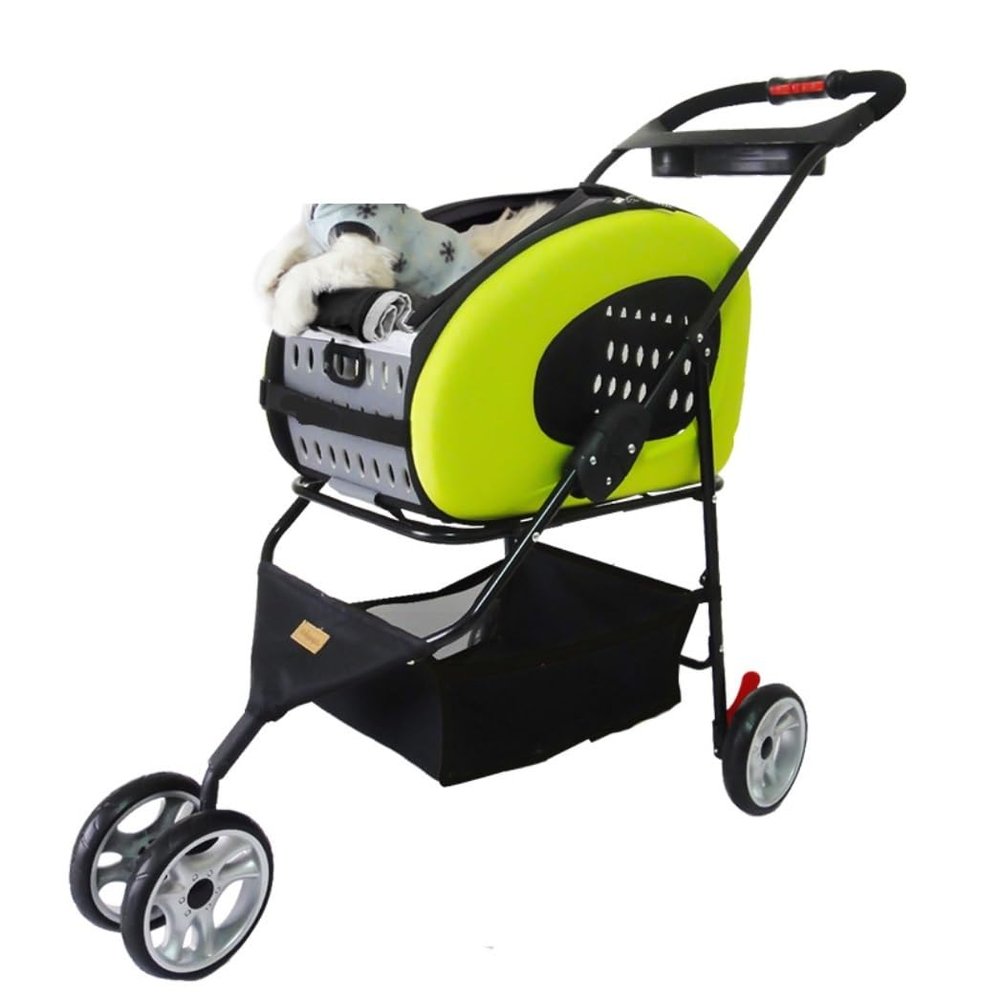 5-in-1 Dog Stroller and Cat Carrier with Removable Carrier, Backpack, and Car Seat, Up to 17 lb, Green
