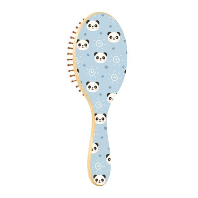 Wooden Paddle Hair Brush for Women and Newborns, Scalp Massage Brush with Cute Panda and Heart Designs