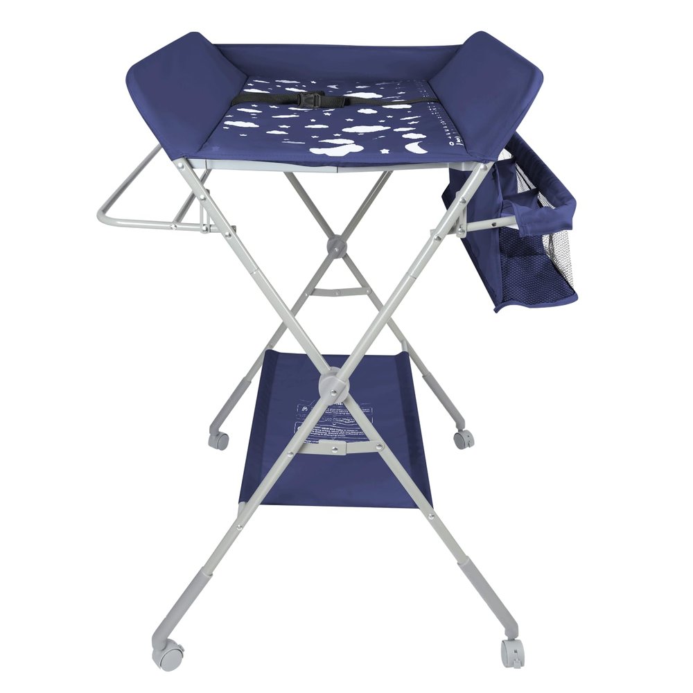 Foldable Baby Changing Table with Wheels, Changing Pad, Storage Shelves, Navy Blue, 80 x 58 x 90 cm