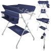 Foldable Baby Changing Table with Wheels, Changing Pad, Storage Shelves, Navy Blue, 80 x 58 x 90 cm view 4