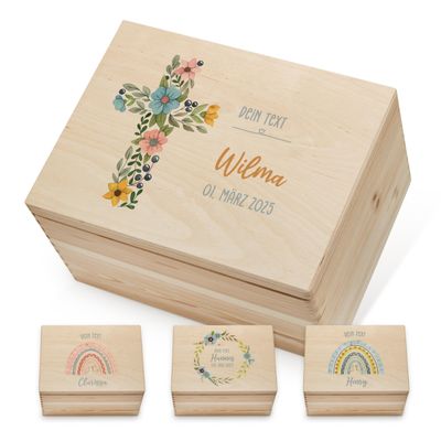 Lillet Baptism Memory Box with Cross - Wooden Baby Keepsake Box