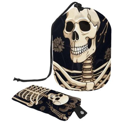2-Piece Dark Skull Cosmetic Bag Set, Waterproof Travel Makeup Bags, 9.9 x 6.9 in and 6 x 3.5 in