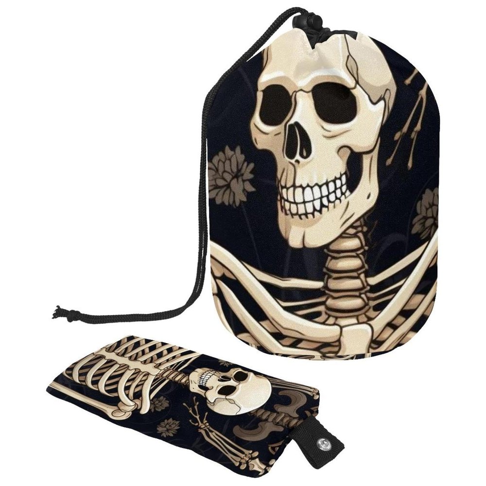 2-Piece Dark Skull Cosmetic Bag Set, Waterproof Travel Makeup Bags, 9.9 x 6.9 in and 6 x 3.5 in