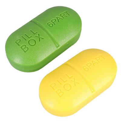 Oval 6-Compartment Plastic Pill Box, 2 Pcs, Portable