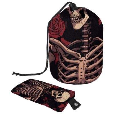 Cosmetic Travel Bag Set, Large Capacity, Waterproof, Drawstring, Skull and Flowers, 2-Piece