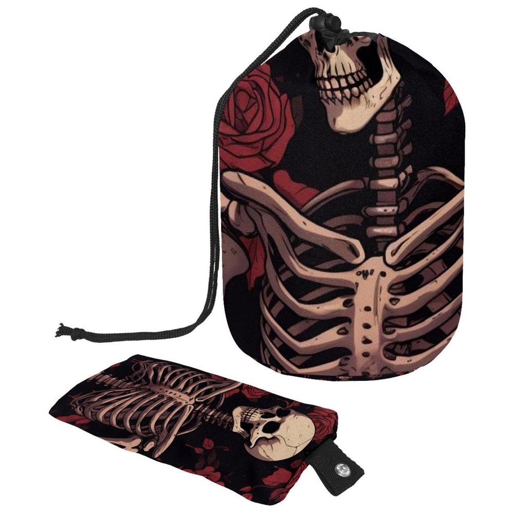 Cosmetic Travel Bag Set, Large Capacity, Waterproof, Drawstring, Skull and Flowers, 2-Piece