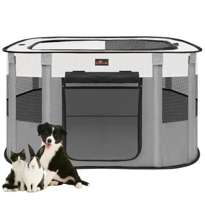 Aivituvin Portable Dog Playpen, Foldable Pet Tent with Carrying Bag, Indoor/Outdoor, Gray, Medium