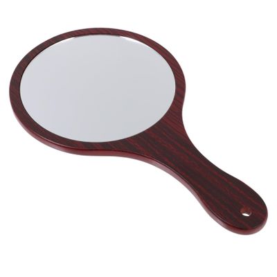 FRCOLOR Retro Handheld Makeup Mirror with Wooden Handle