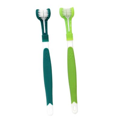 Triple-Head Dog Toothbrush for Oral Care, 2-Pack, Green