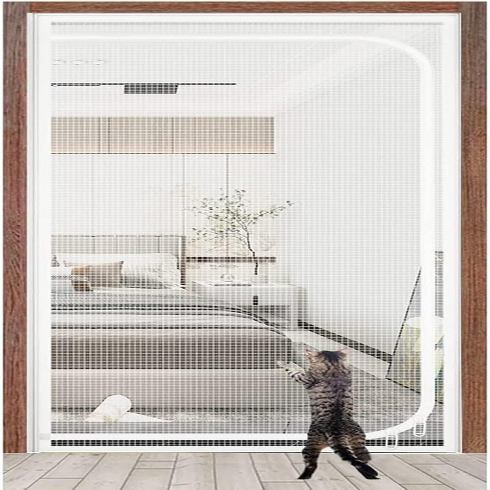 DTREEL Pet-Safe Balcony Door with Cat Mosquito Screen, for Doors up to 130 x 220 cm, Thickened Anti-Cat Screen Door (80 x 200 cm)