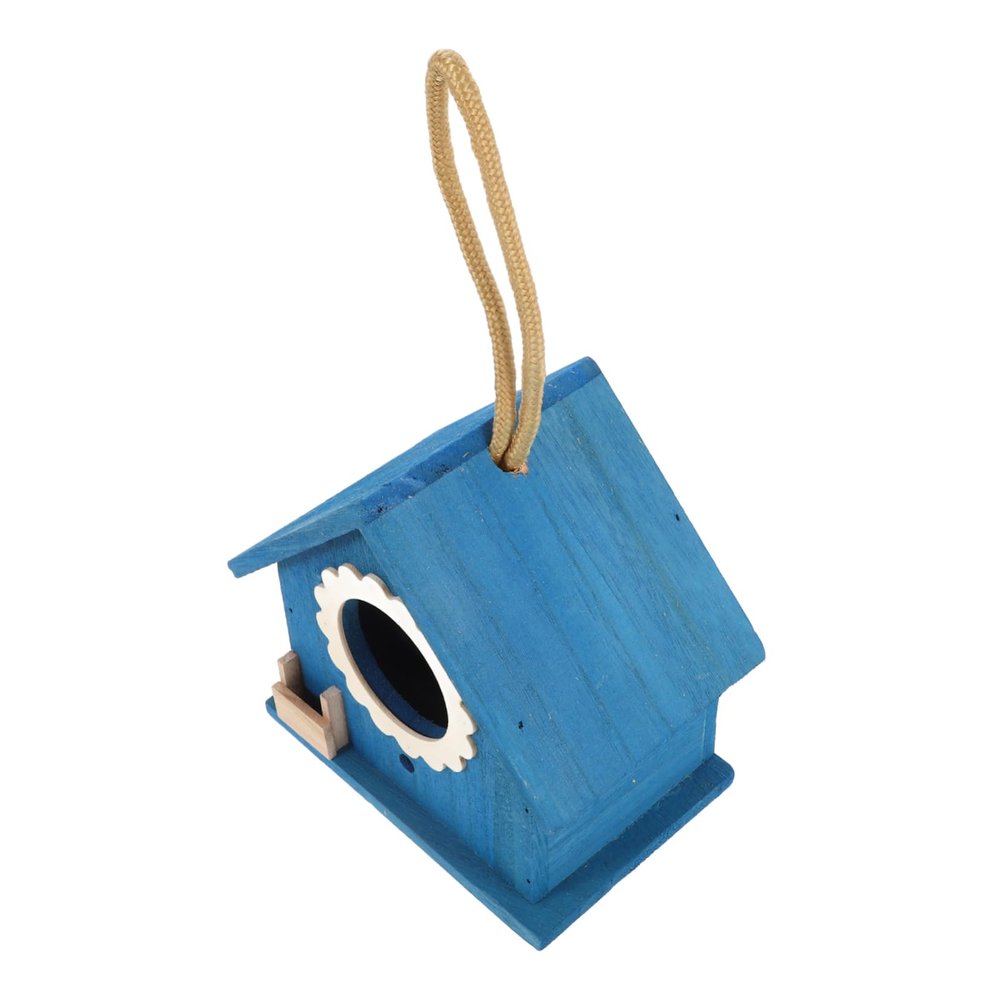 Blue Hanging Wooden Birdhouse with Durable Cord
