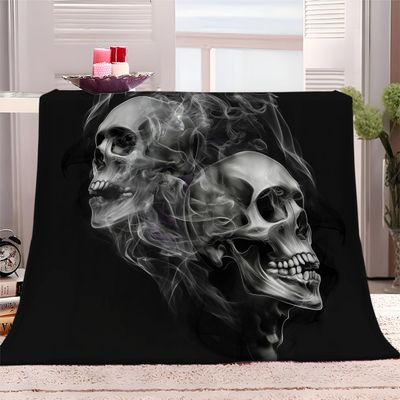 Fleece Sherpa Blanket 180 x 200 cm, Black Smoke Skull