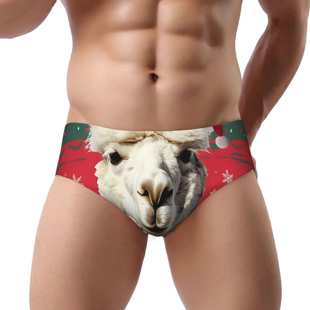 Men's Briefs, Christmas Cat Print, Triangle Bikini Underwear, Printed, Breathable, Christmas Alpacas 5, XL