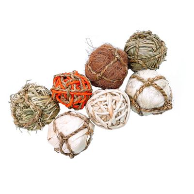 VILLFUL 7-Piece Woven Straw and Rattan Toy Set for Pets, Chew Toys for Parrots, Straw Balls for Training and Enrichment