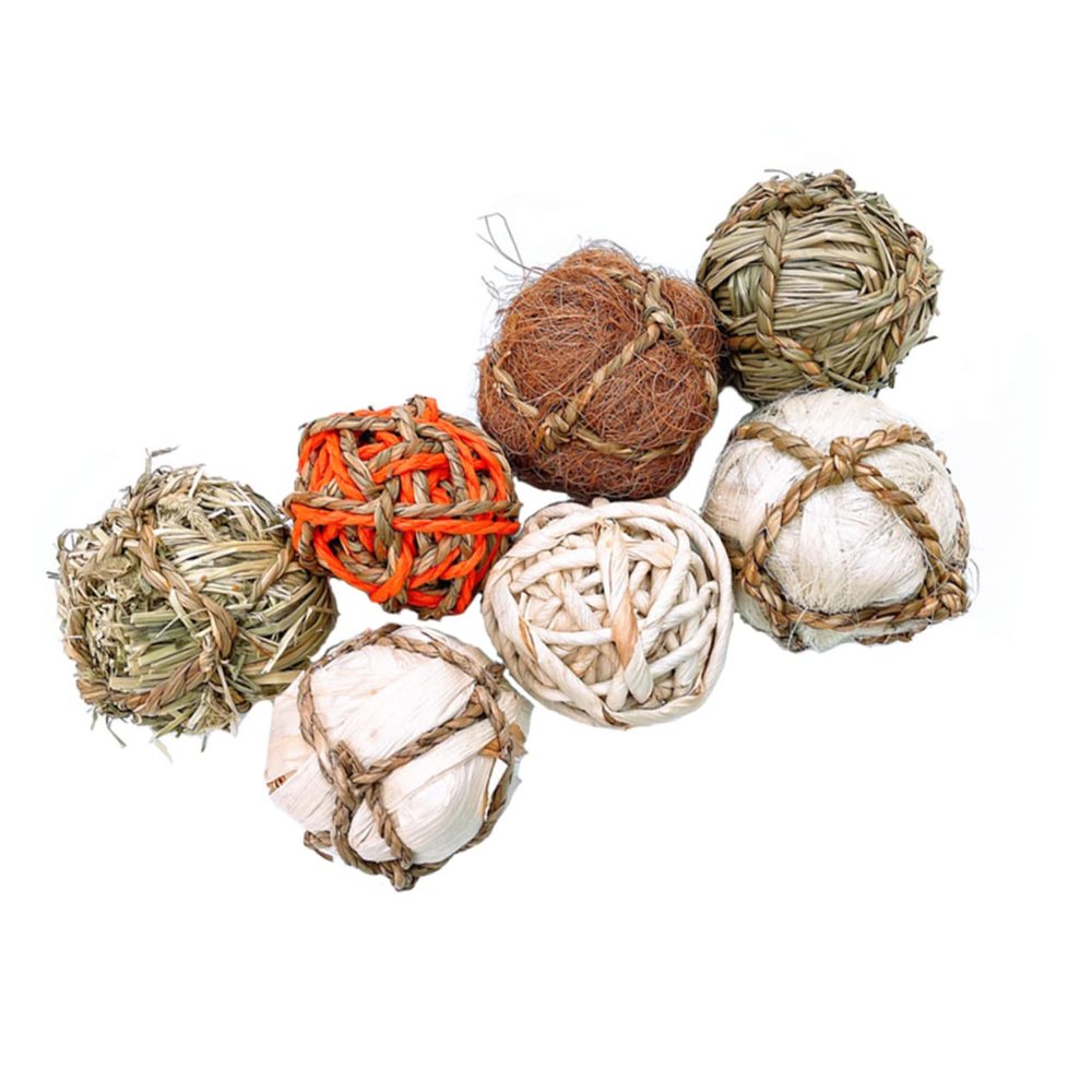 VILLFUL 7-Piece Woven Straw and Rattan Toy Set for Pets, Chew Toys for Parrots, Straw Balls for Training and Enrichment