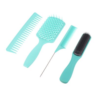 Mikinona 4-Piece Scalp Hair Comb and Brush Set, Wet and Dry Styling, Green Plastic Box Kit