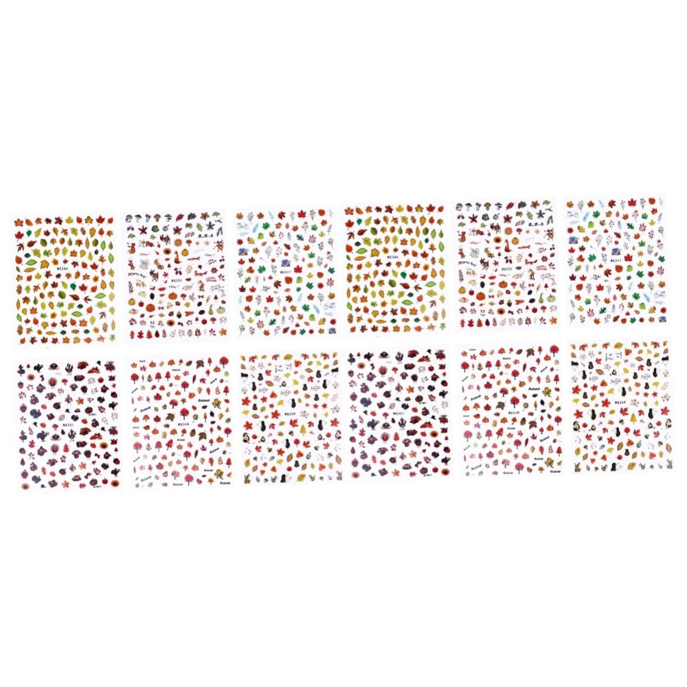 FRCOLOR 12 Sheets Thanksgiving Nail Stickers, Fall Holiday Nail Decals and Nail Art Decorations