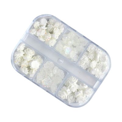 White Resin Camellia Nail Art Charms, 1 Box