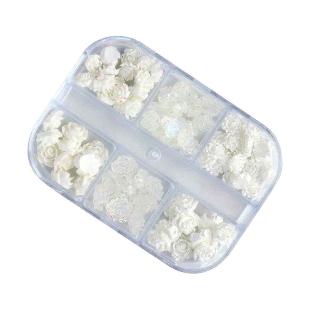 White Resin Camellia Nail Art Charms, 1 Box