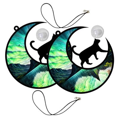 Acrylic Cat Moon Hanging Ornaments, 2-Piece Set for Garden and Window Decor