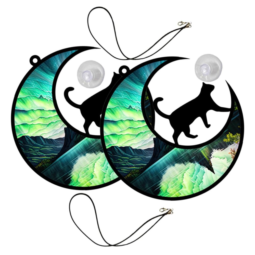 Acrylic Cat Moon Hanging Ornaments, 2-Piece Set for Garden and Window Decor