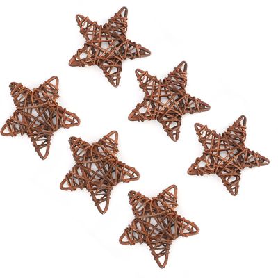 Fdit 6-Piece Natural Rattan Stars for DIY Crafts, Decorative Wreath Shape for Wedding and Christmas Décor, Ideal for Home, Parties, and Offices (Coffee Color)