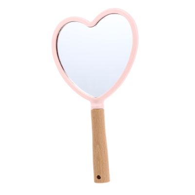 WOONEKY Portable Heart-Shaped Cosmetic Mirror with Wooden Handle