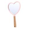 WOONEKY Portable Heart-Shaped Cosmetic Mirror with Wooden Handle view 1