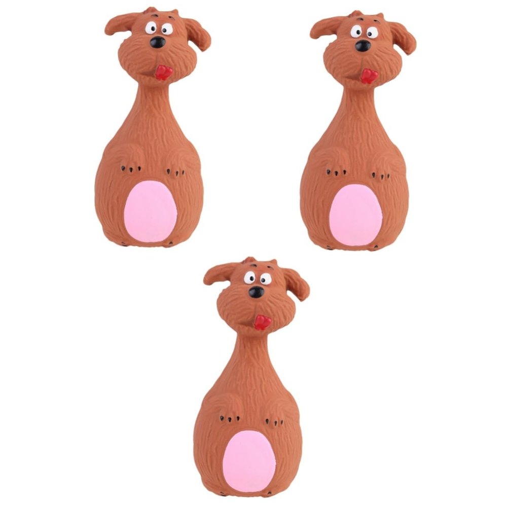 Parliky 3-Piece Latex Squeaky Cartoon Dog Toy Set, Brown