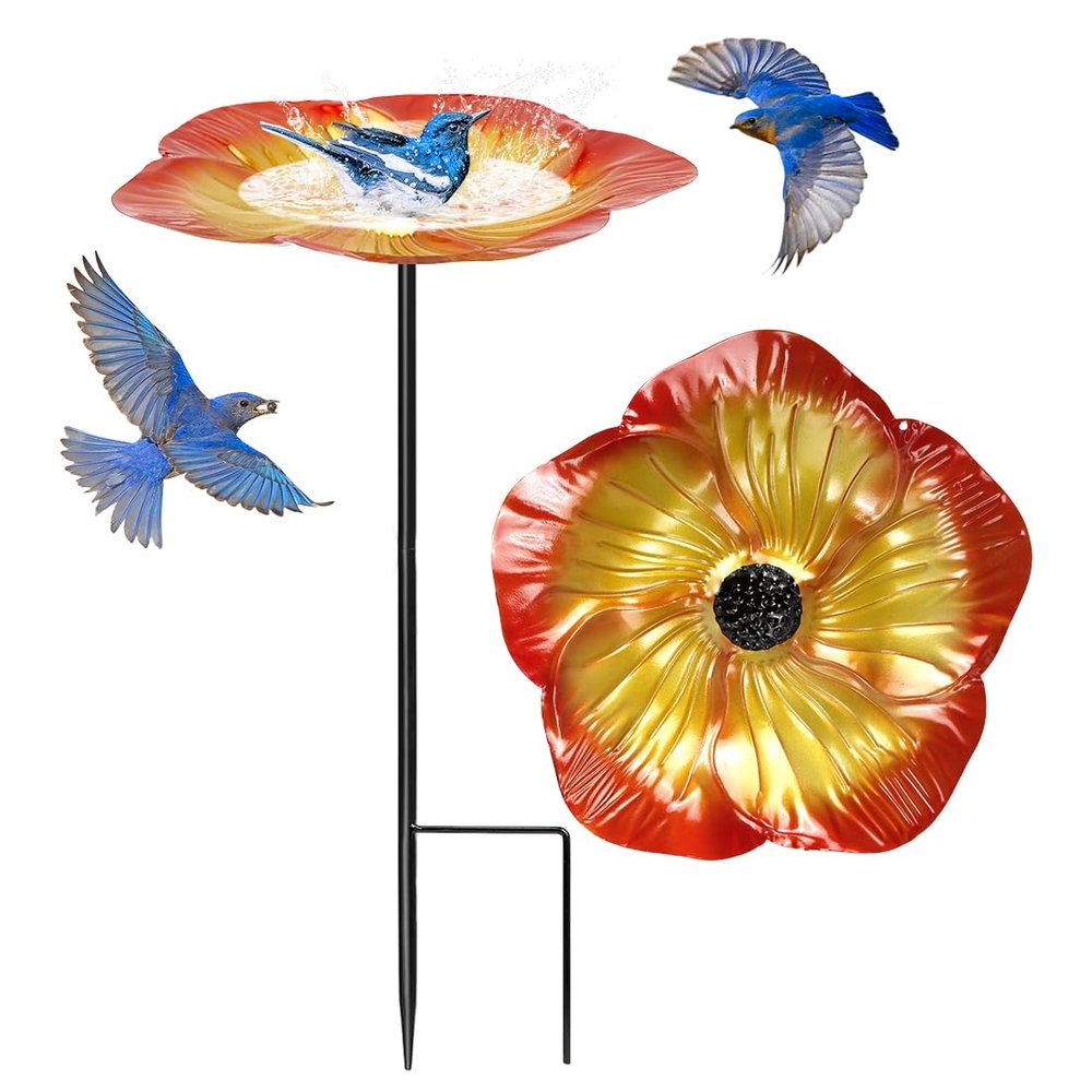 Freestanding Bird Bath with Stand, Frost-Resistant, Gold