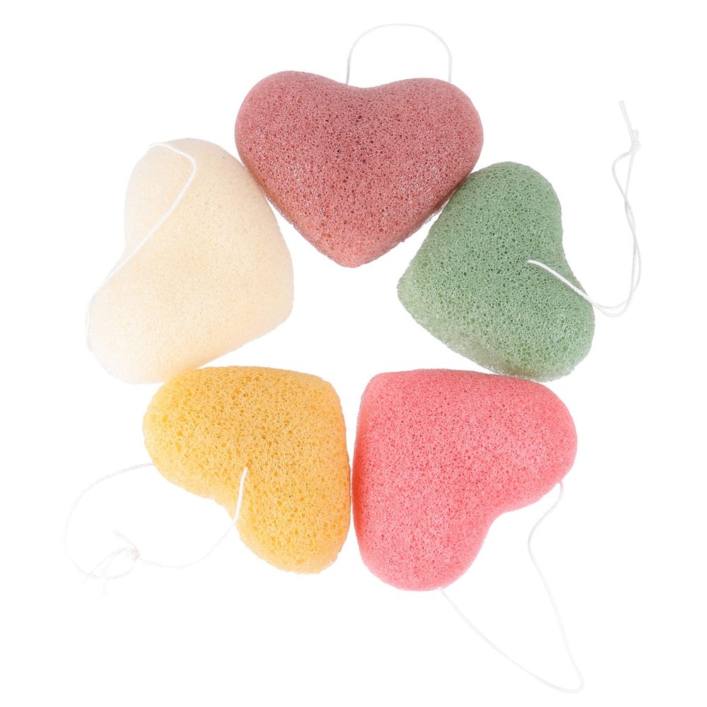 HAPINARY 3-Piece Set of Heart-Shaped Facial Cleansing Sponges, Deep Cleansing for Removing Dry Skin, Natural Reusable Facial Wash Pads, 5 Pieces × 3