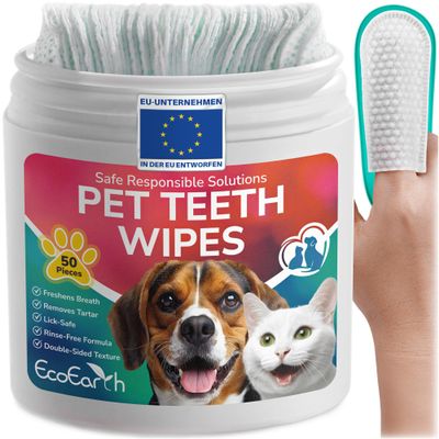 EcoEarth Premium Dental Wipes for Dogs and Cats - 50 Count