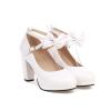 WOkismD 3.35-Inch Chunky High Heels with Bowknot Ankle Strap, Round Toe Dress Wedding Shoes, White, EU 39 view 1