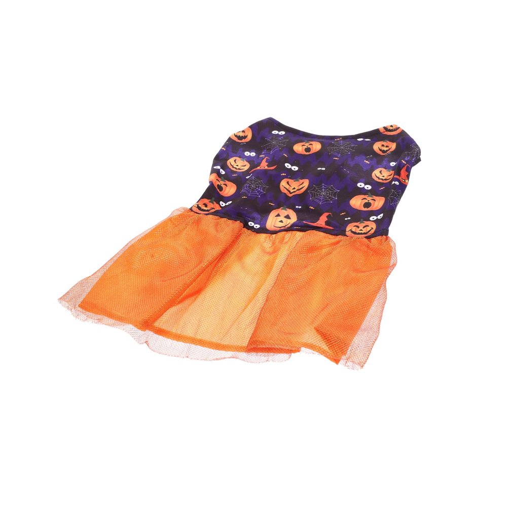HANABASS 4-Piece Halloween Orange Mesh Dress Outfit for Cats and Dogs
