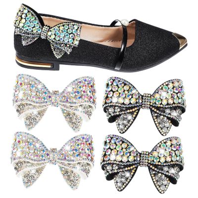 DEARMAMY 4-Piece Rhinestone Bow Shoe Clips, White and Black