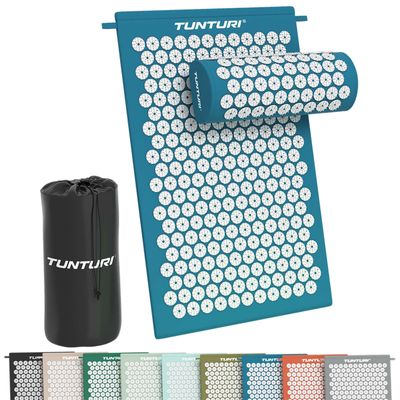Tunturi Acupressure Mat with Pillow, 68 x 42 x 2 cm, Petrol Blue